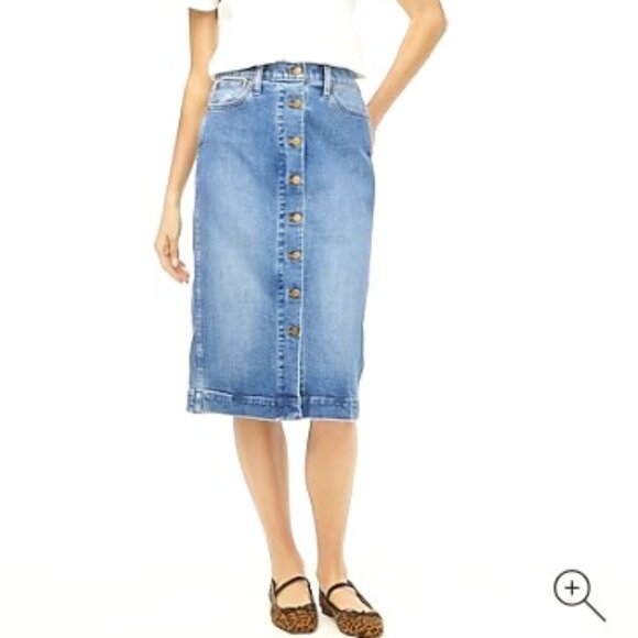 NWOT J.Crew Petite Denim button-front midi skirt in 0P - Picture 1 of 5